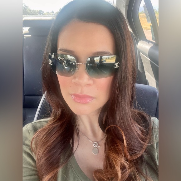 💯Auth Chanel 4017-D Swarovski Crystal Double C Sunglasses in TEAL! SUPER RARE!! - Picture 15 of 16